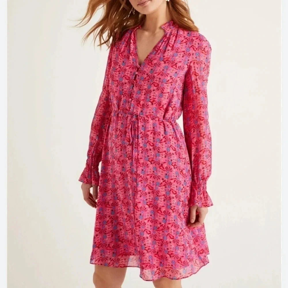 Boden Evangeline Pink Floral Long Sleeve Mini Dress